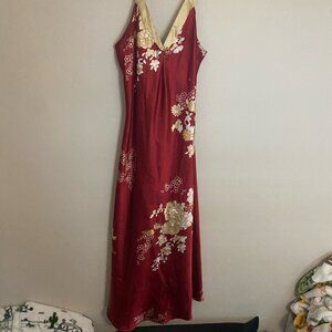 Jones New York red floral v-neck silky dress.
